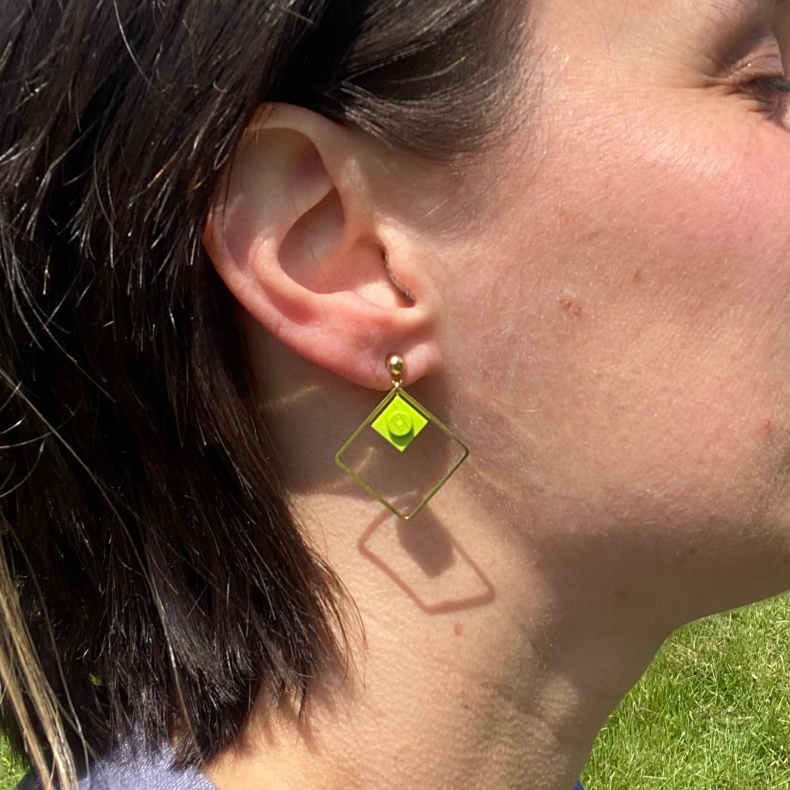 Boucles d'oreilles pendantes vert kaki femme